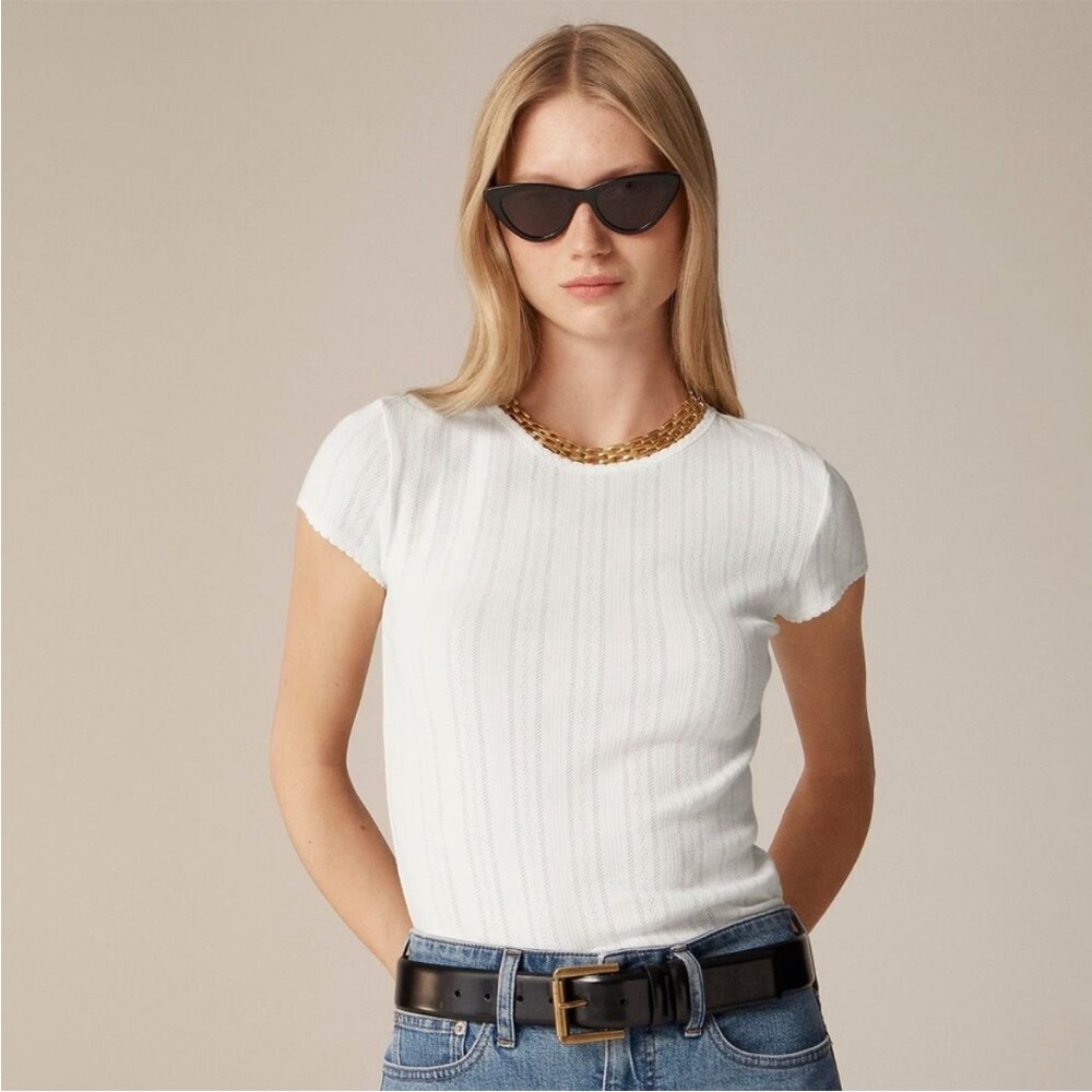 J. Crew Ivory Pointelle Short Sleeve Tee